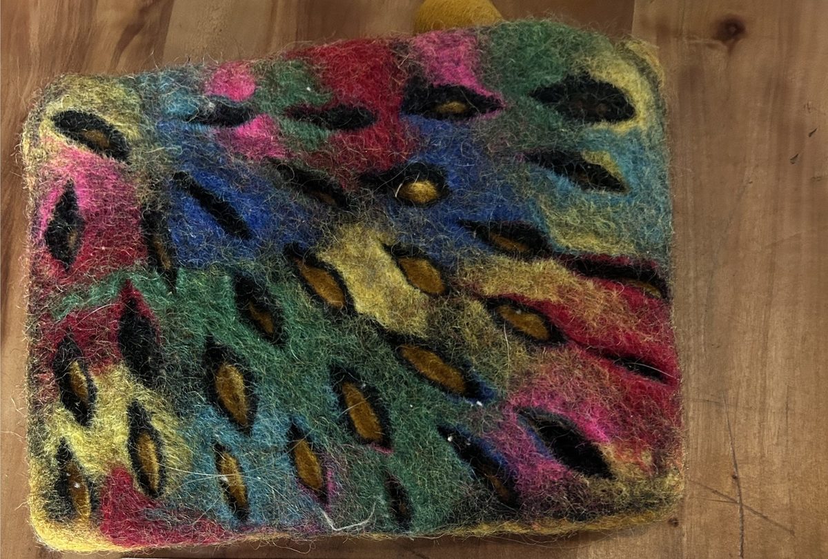 Anne's felt bag, felted wool in pink, blue, green and yellow